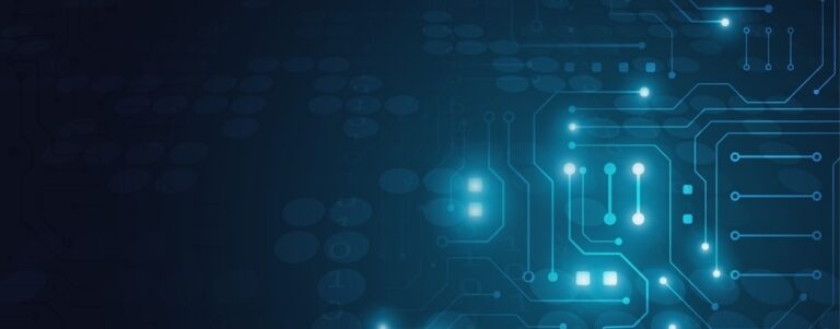 Dark blue background with hints of a chip board in lighter blue.